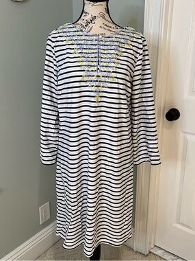 Cabana Life X Talbots Stripe Embroidered Tunic Beach Nylon Coverup | No Size Tag
